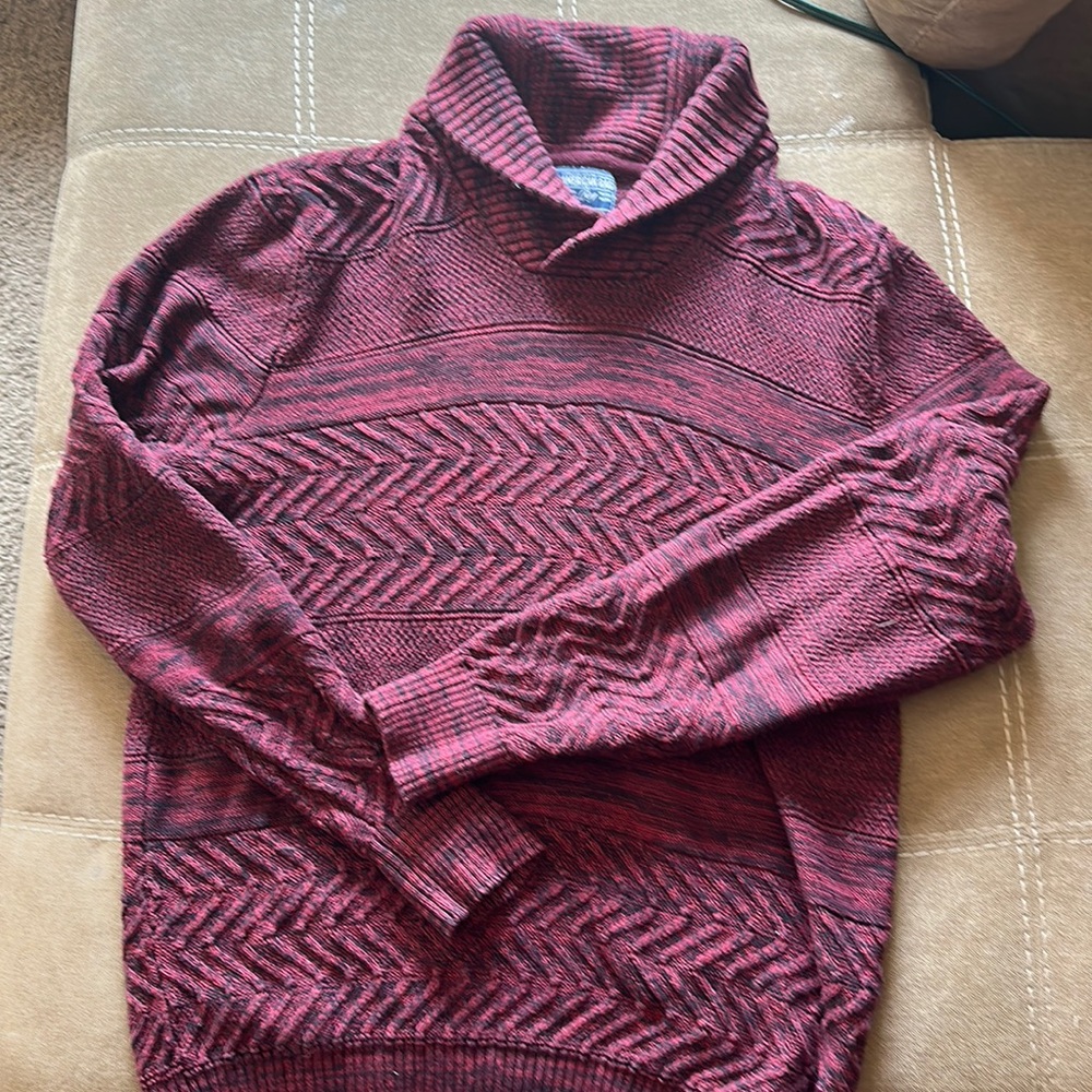 Extra-large American rag jacquard shawl collar Sweater dark scarlet
